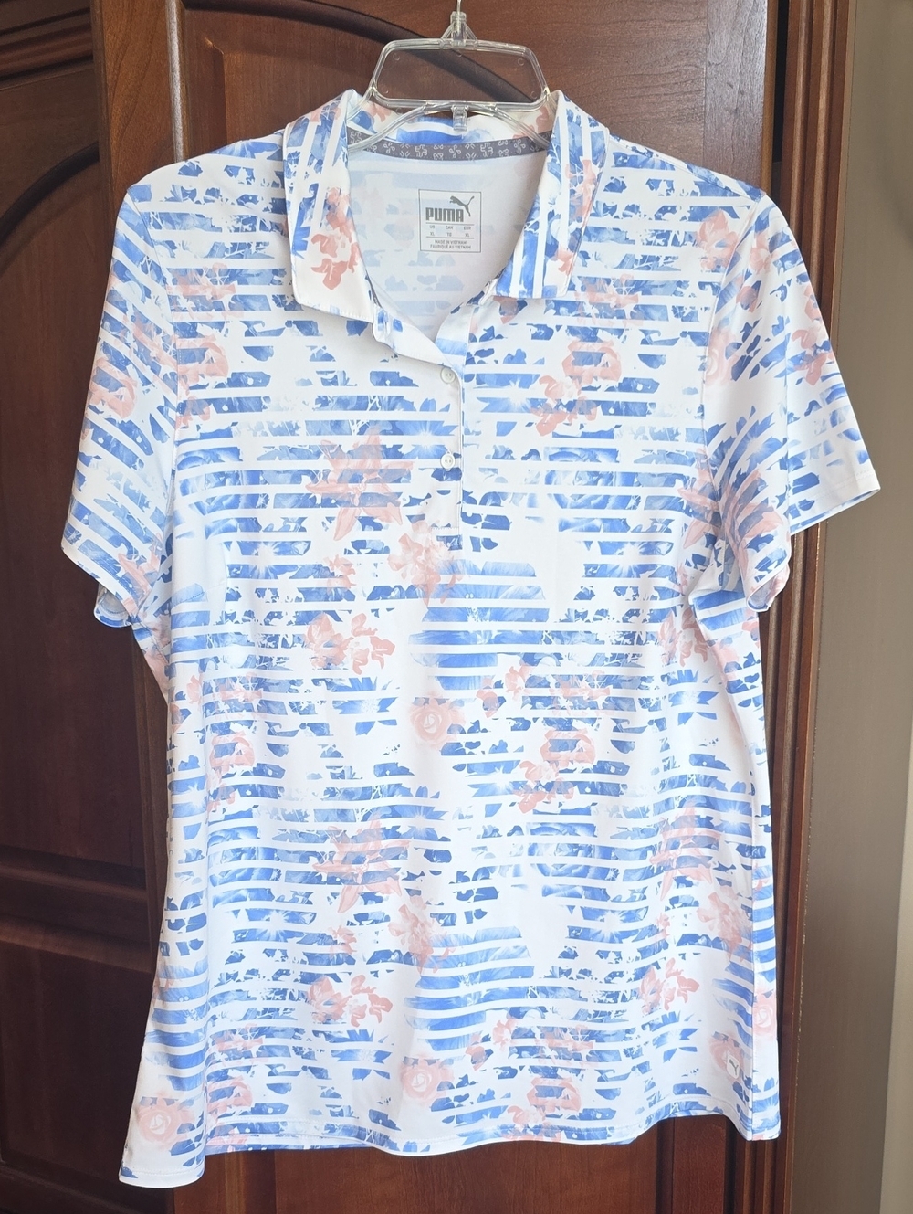 Puma Polo with Light Blue Stripes and Peach Floral Print XL